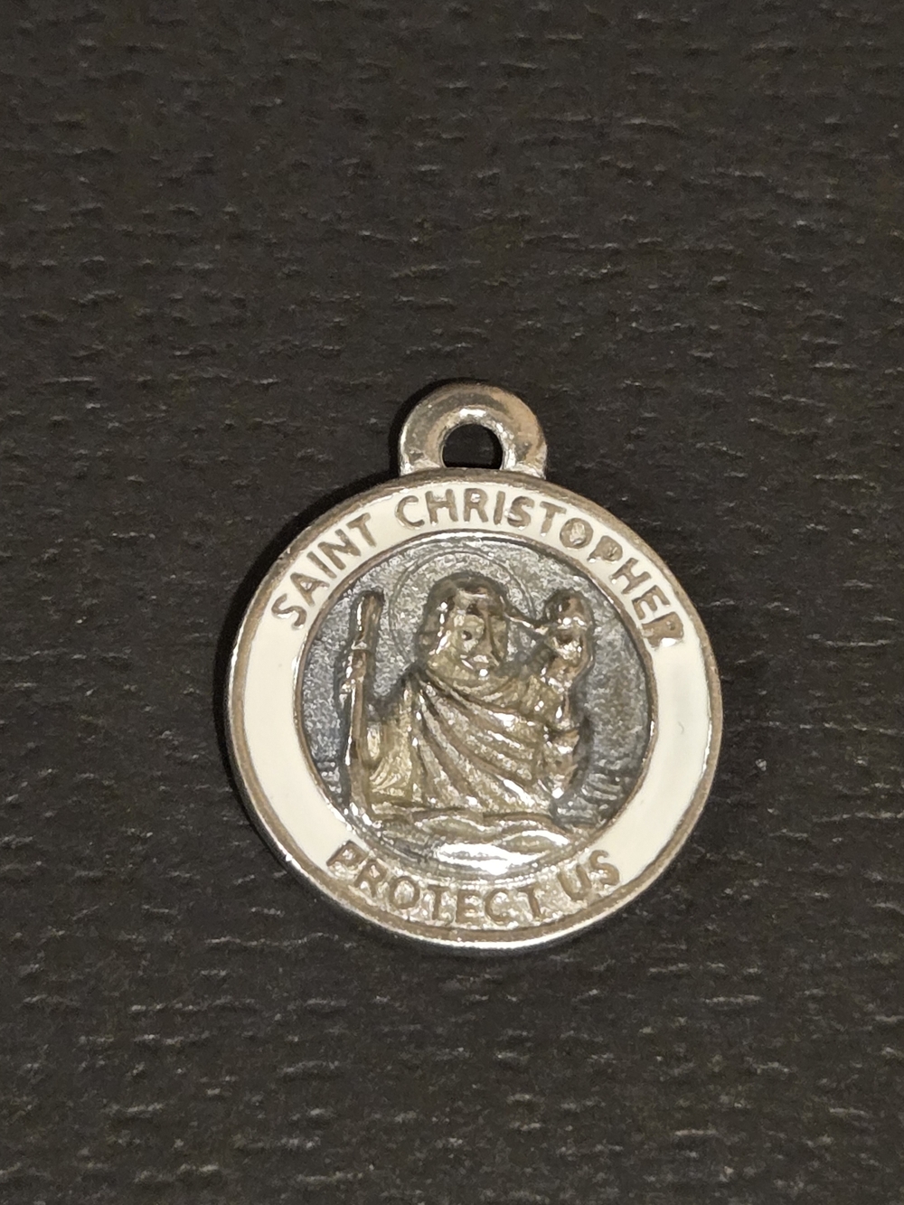 Saint Christopher Round Medal Charm - White Enamel